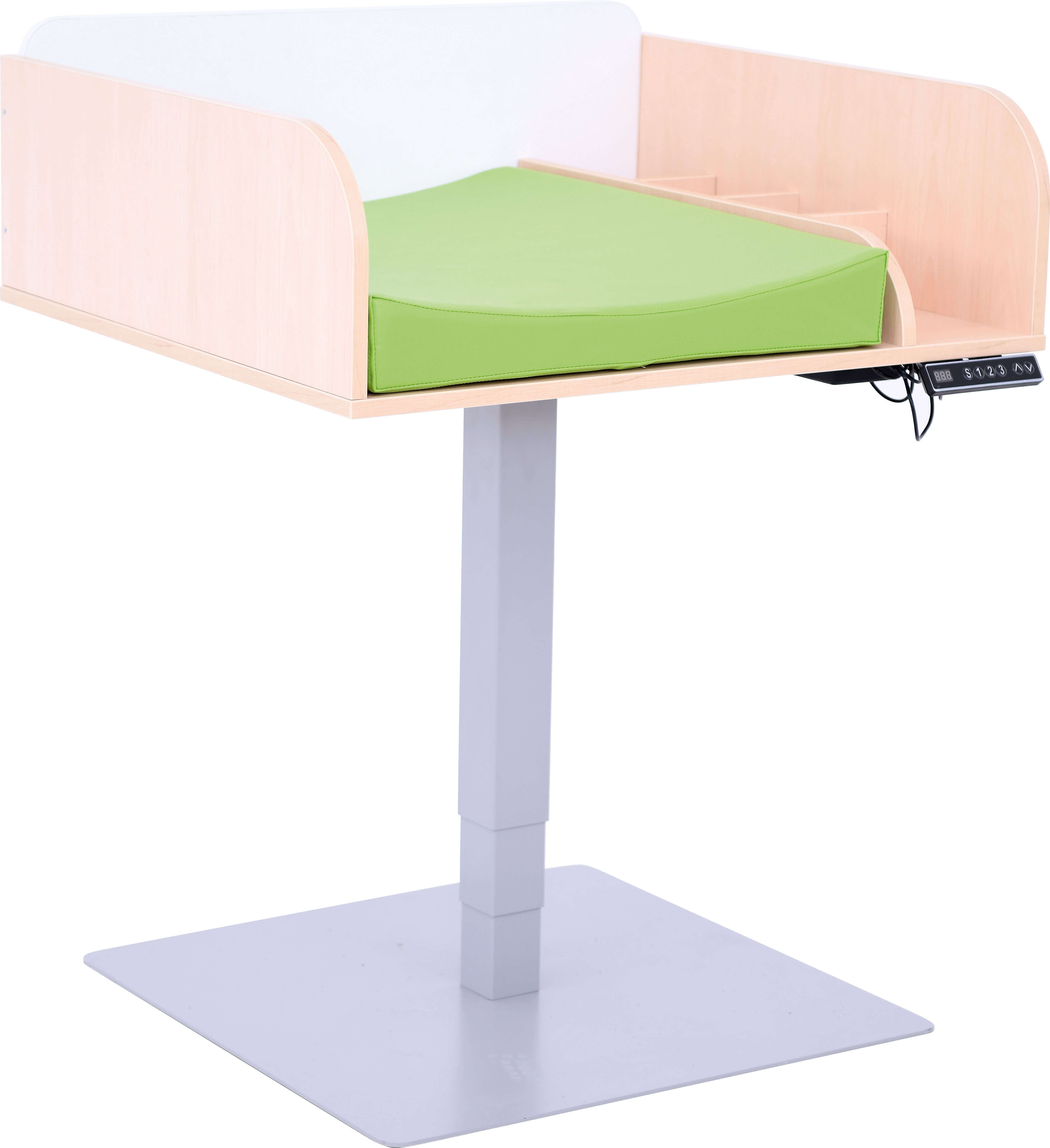 Elektrisch höhenverstellbarer Wickeltisch inkl. Auflage versch. Farben. Geeignet für die Krippe, Kita & Kindergarten.