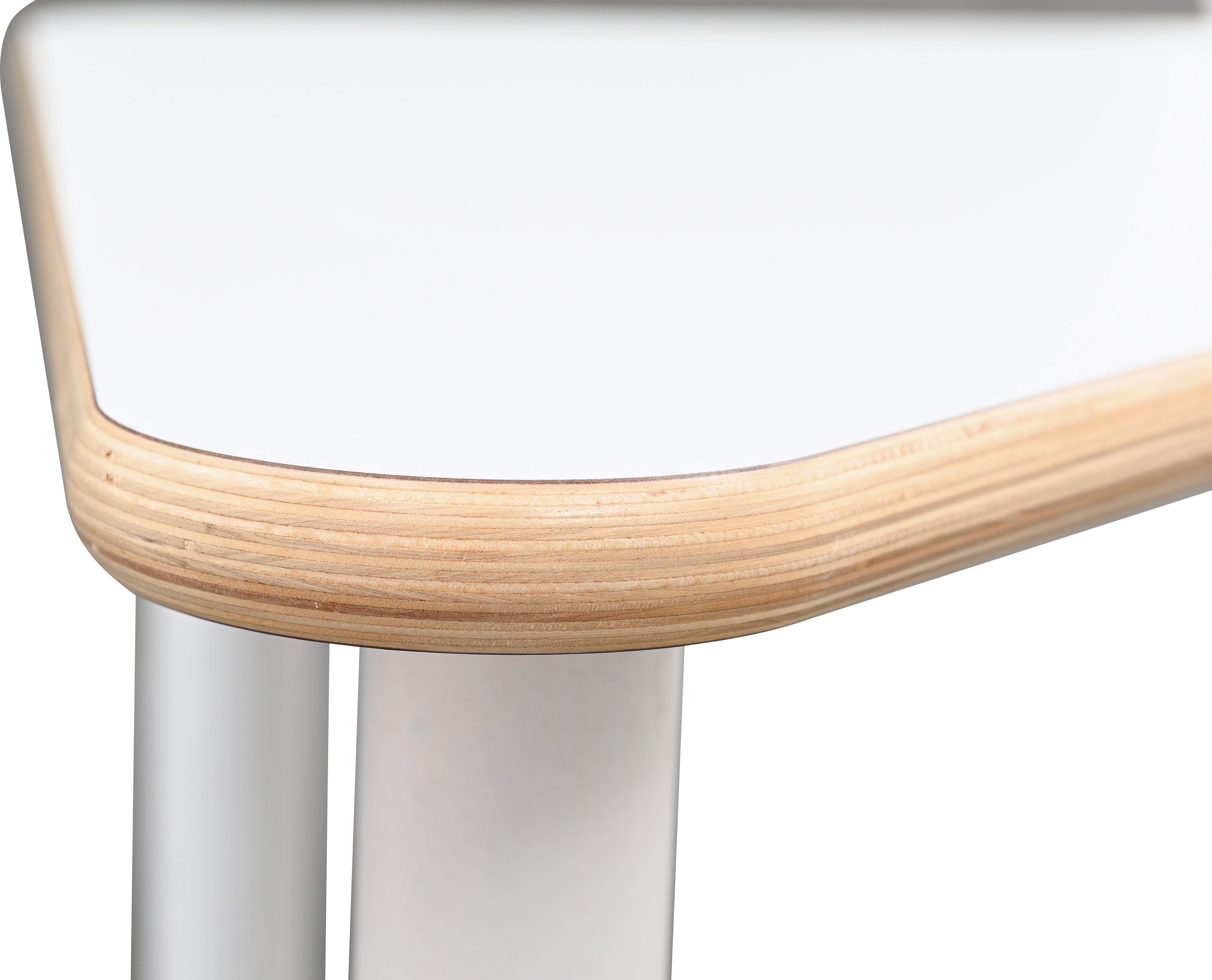 Quadratischer Tisch für Kindergarten Krippe und Grundschule in weiß Detailansicht abgerundete Kante