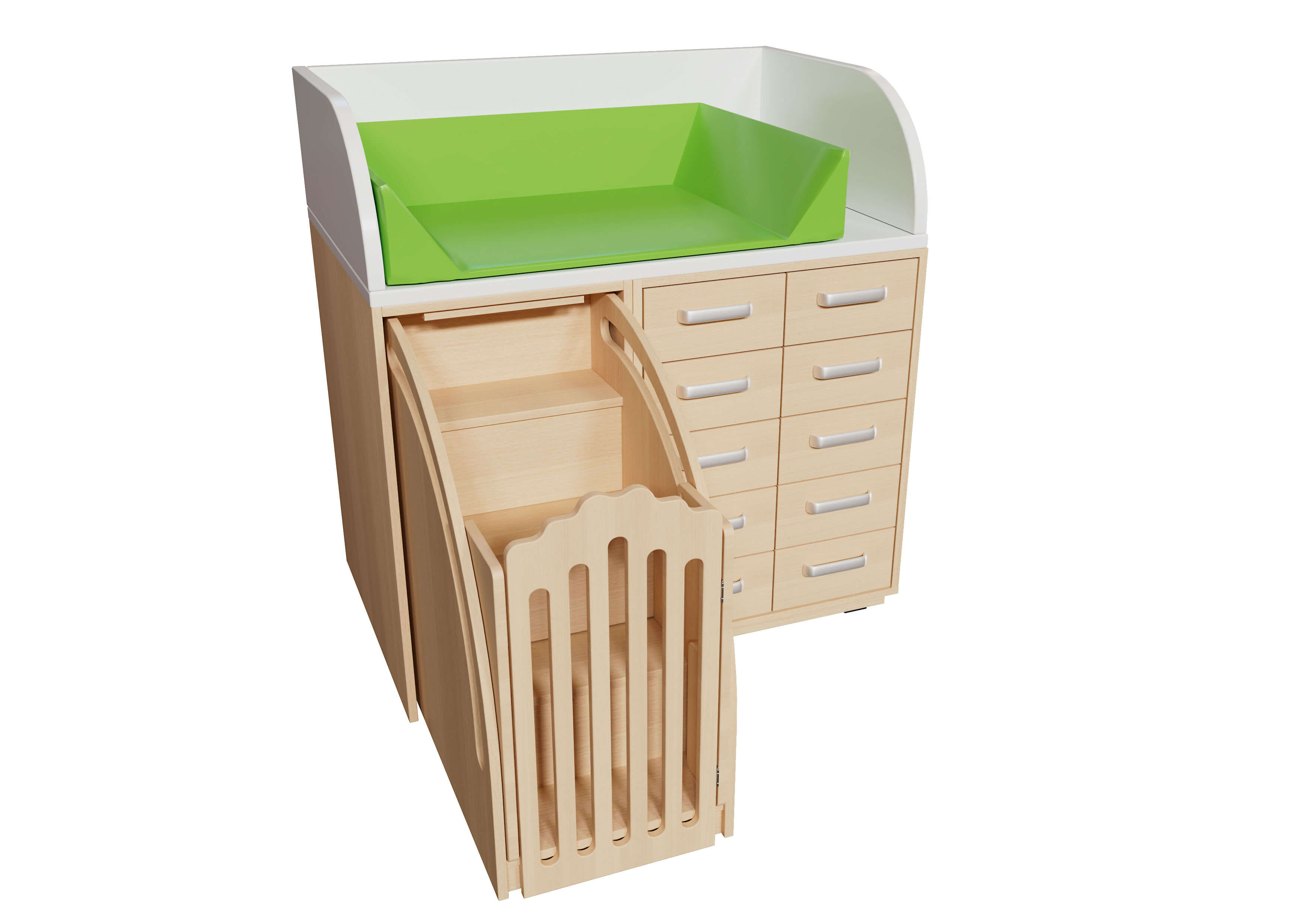 Wickelkommode mit ausziehbarer Treppe links