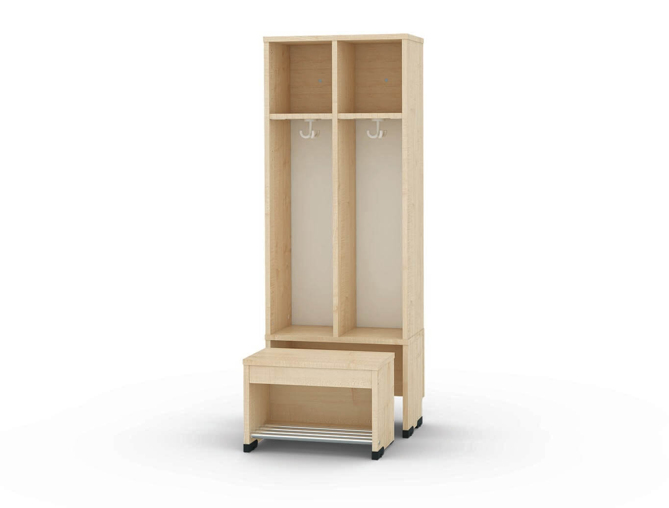 2-persoons garderobe met uittrekbare bank H=26 cm Bubble-Flex-serie