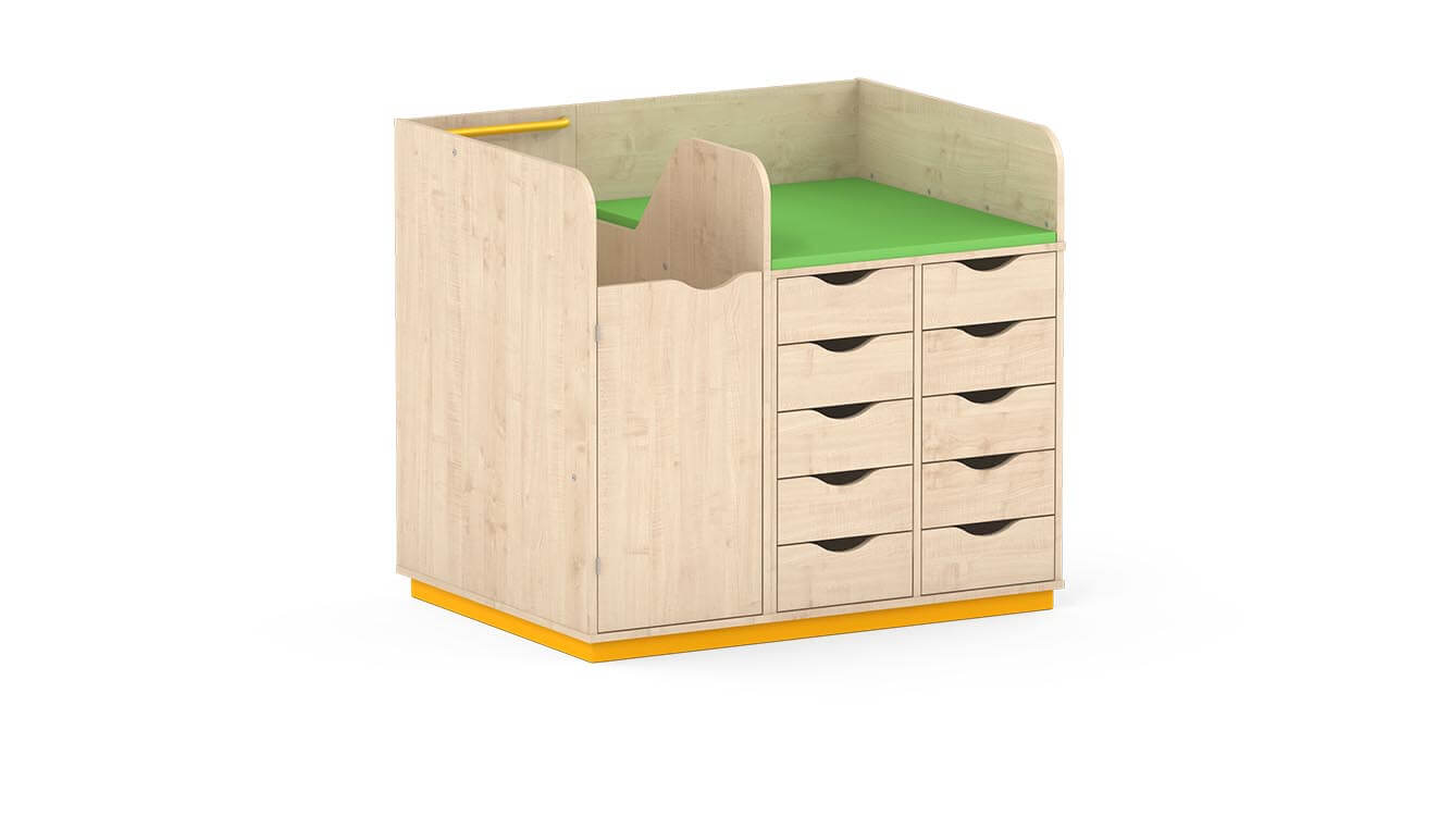 Wickeltisch mit Schubladen und Treppen inkl. Wickelauflage versch. Farben. Geeignet für die Krippe, Kita & Kindergarten.