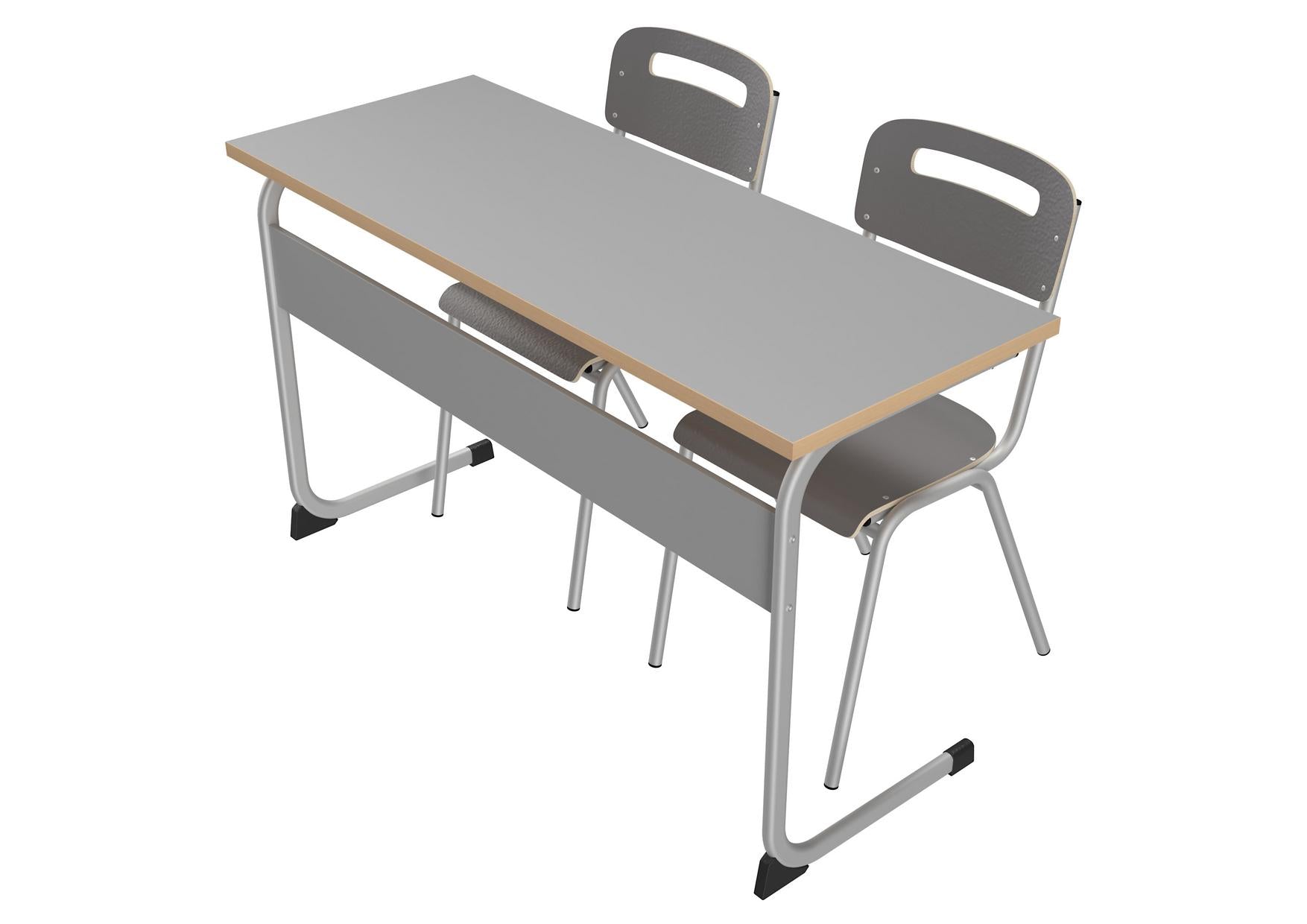 Schüler-Doppel-Kufentisch mit Kufenstühlen, grau, langlebig, modern.