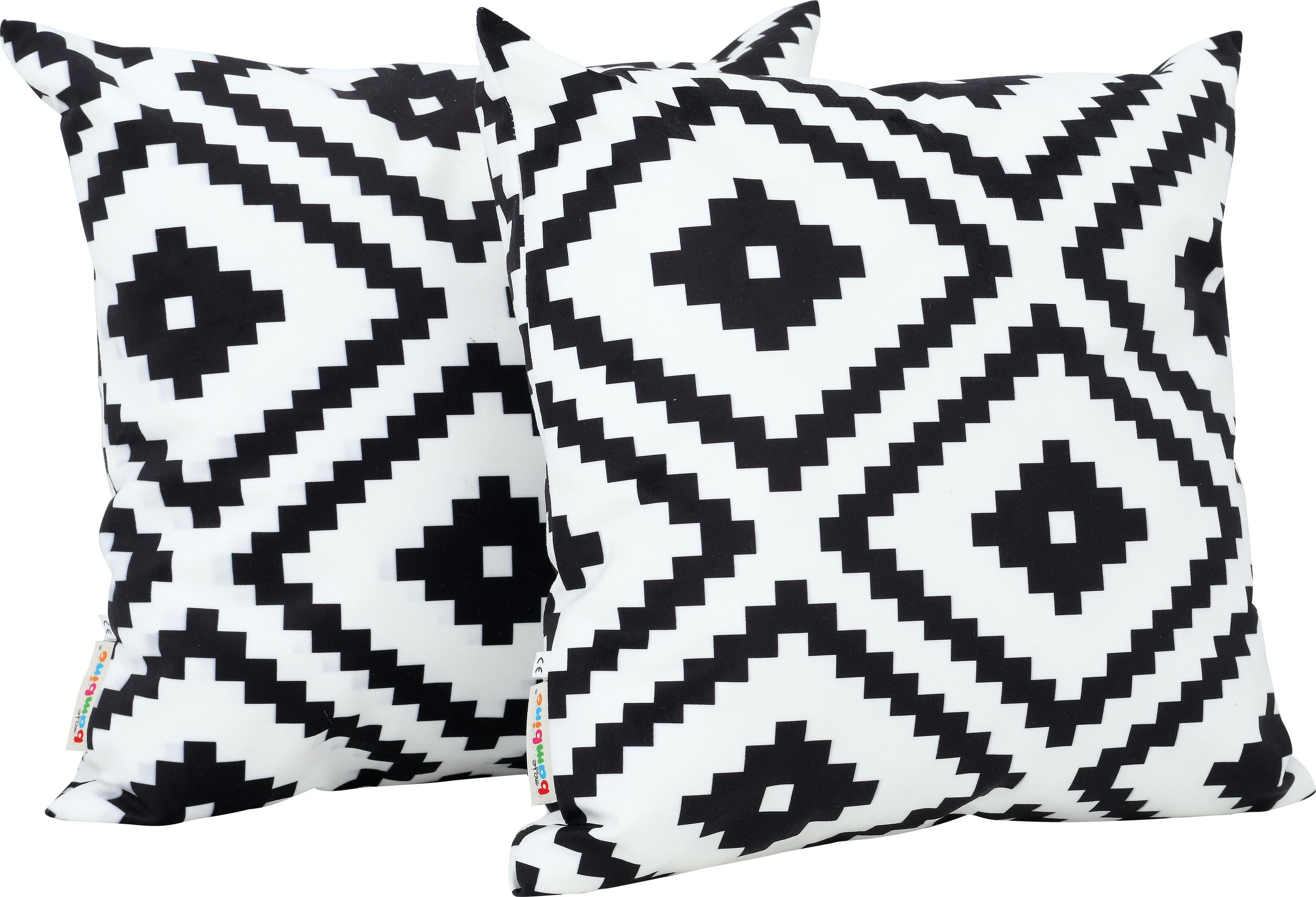 Schwarz-weiß gemusterte Kissen für Sitzlandschaft, quadratisch.