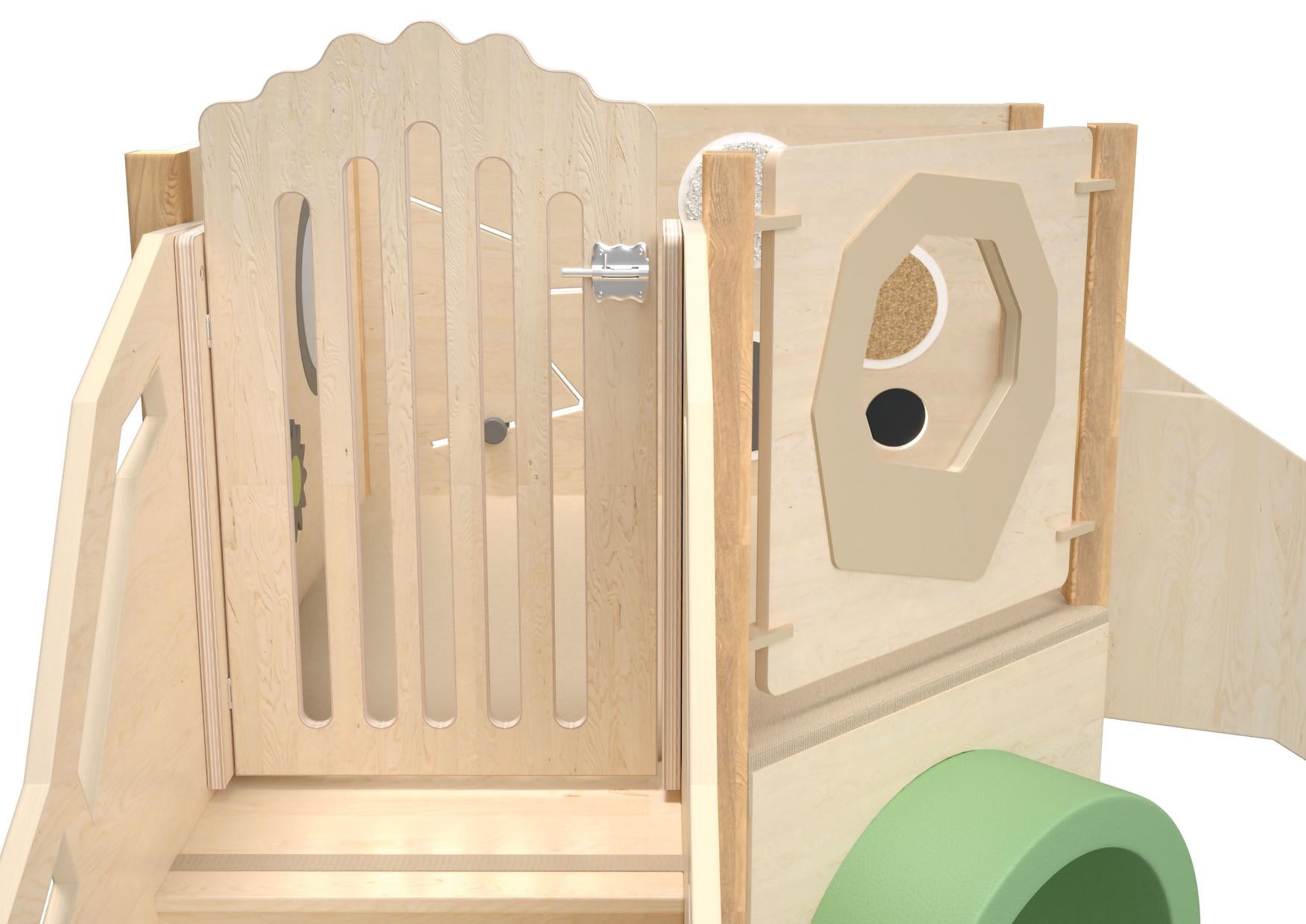 Tür für Spielburgtreppe aus Sperrholz mit Metallriegel