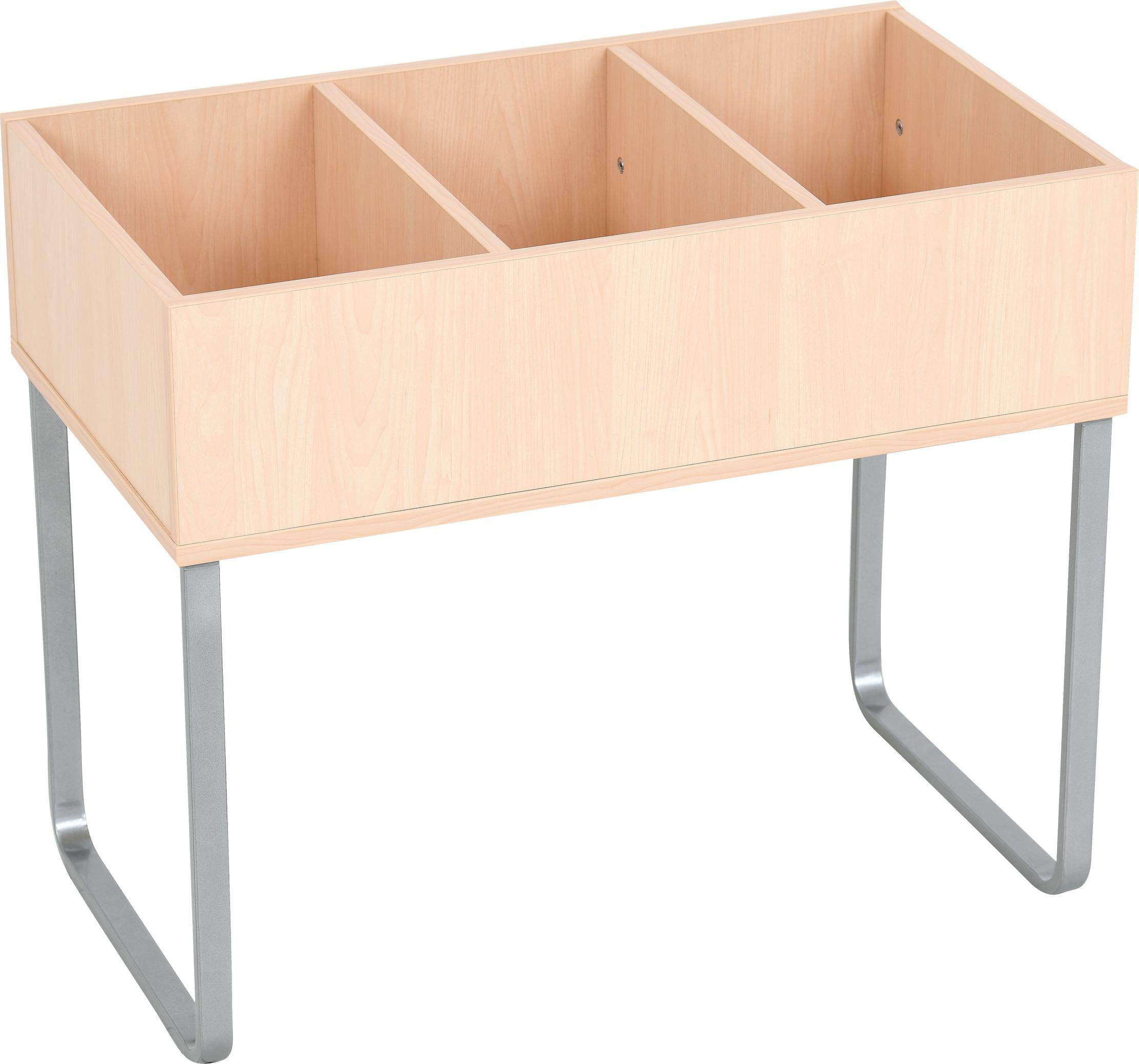 Bücherkiste mit Gestell, ideal für ordentliche Aufbewahrung. - Produkt wird im Kindergarten oder Schule genutzt.