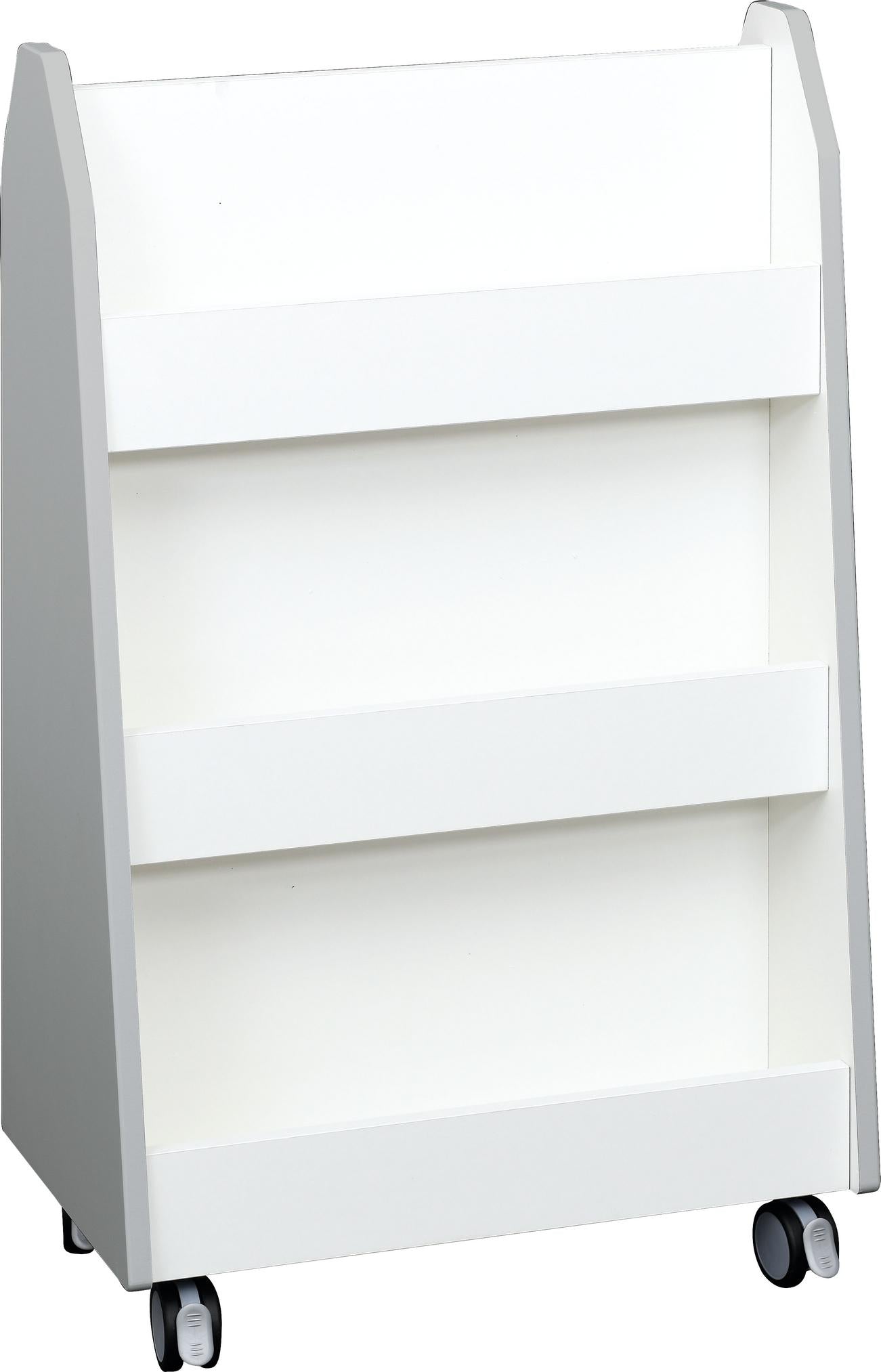 Mobiles, weißes Bücherregal für Kindergarten und Schule. - Produkt wird im Kindergarten oder Schule genutzt.