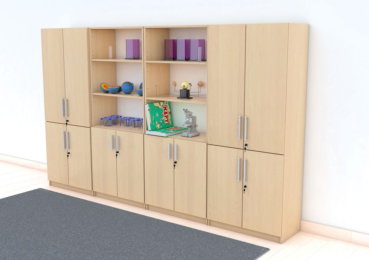 Schrankwand EXPO 8 mit Spielzeug und Büchern.