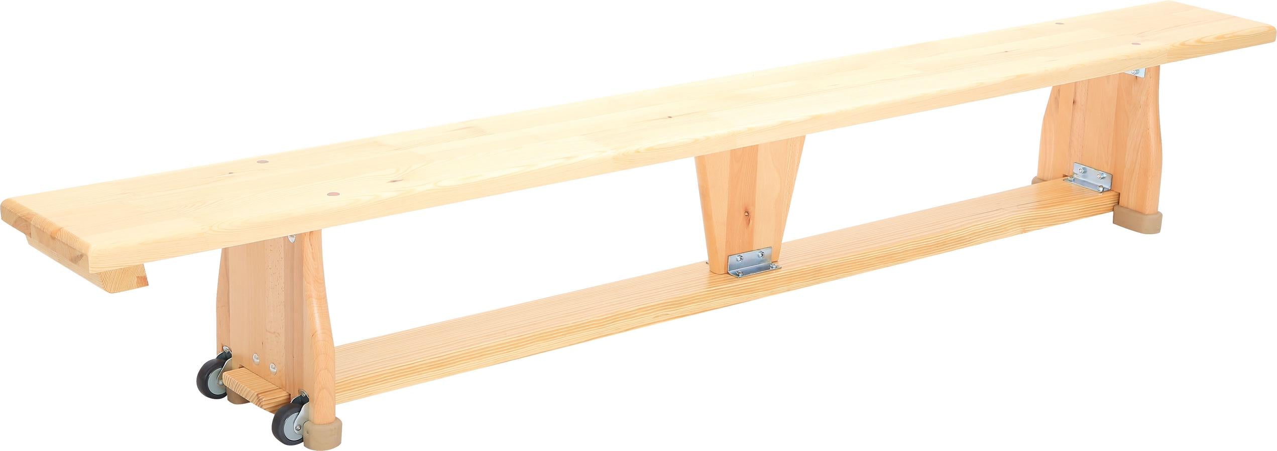 Turnbank auf Rollen, 2 m in Holzoptik.