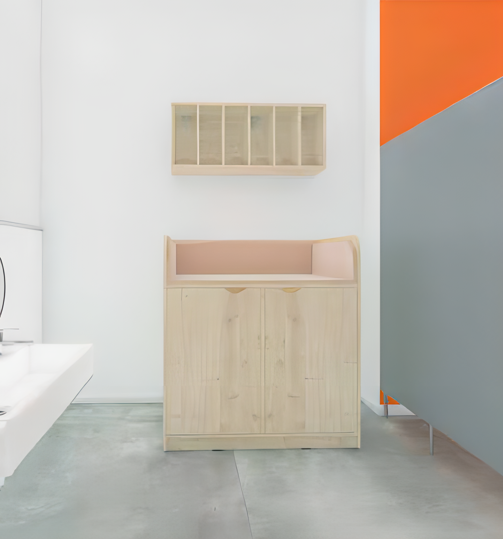 Windelregal für Wand aus Holz und Plexyglas. Geeignet für die Krippe, Kita & Kindergarten.