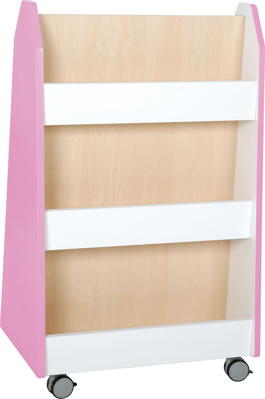 Zweiseitiges Bücherregal mit Rollen, geeignet für Kitas. - Produkt wird im Kindergarten oder Schule genutzt.