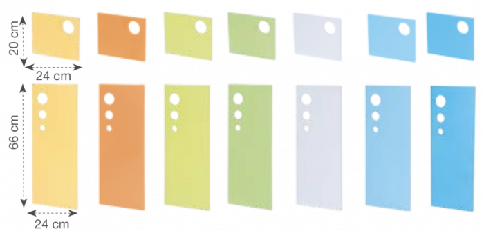 Garderobe Bubble-Serie mit ausziehbarer Bank, Konfigurierbar - versch. Farben und Größen. Geeignet für Kita, Kindergarten und Schule.