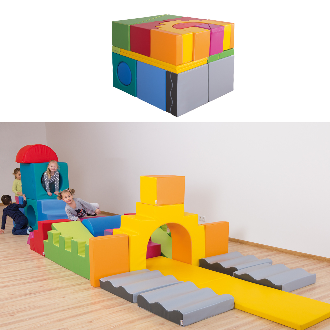 Schuimblokkenkasteel als set van 29 stuks.