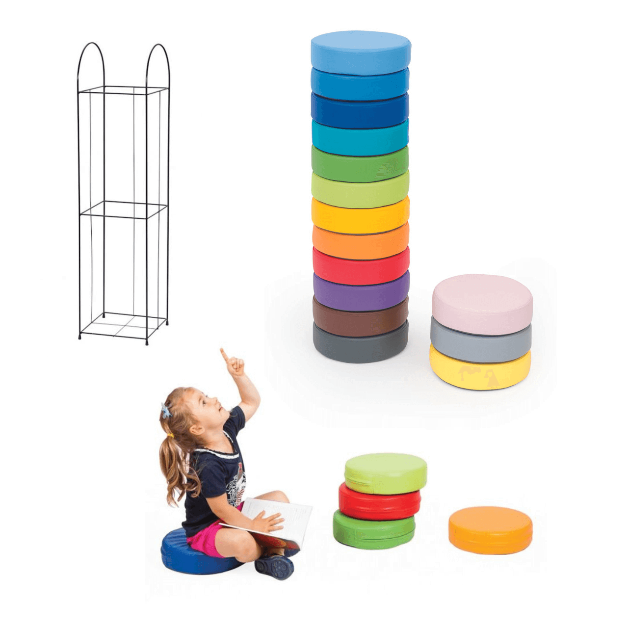 Rond zitkussen (dia.: 30 x hoogte: 8 cm) van kunstleer met frame om op te bergen - verschillende kleuren